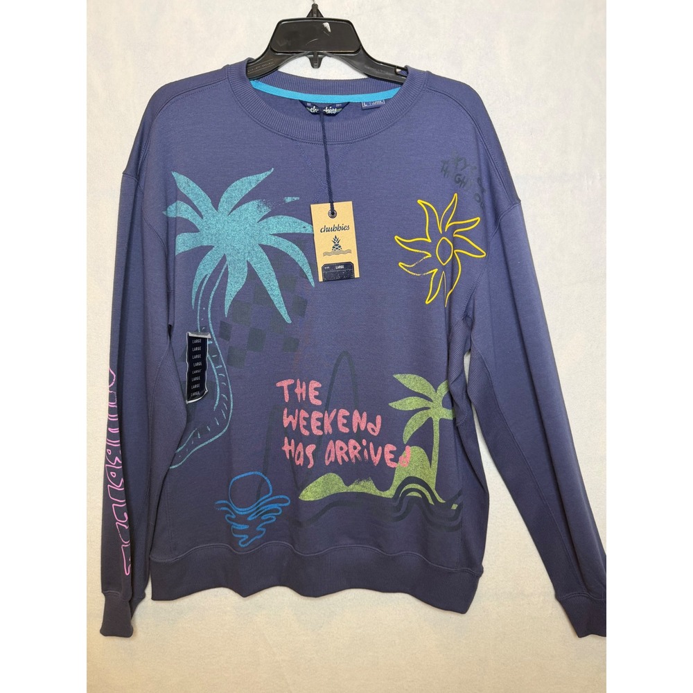 Chubbies‎ Graphic Sweatshirt The Weekend Has Arrived Palm Tree Sun Blue Large